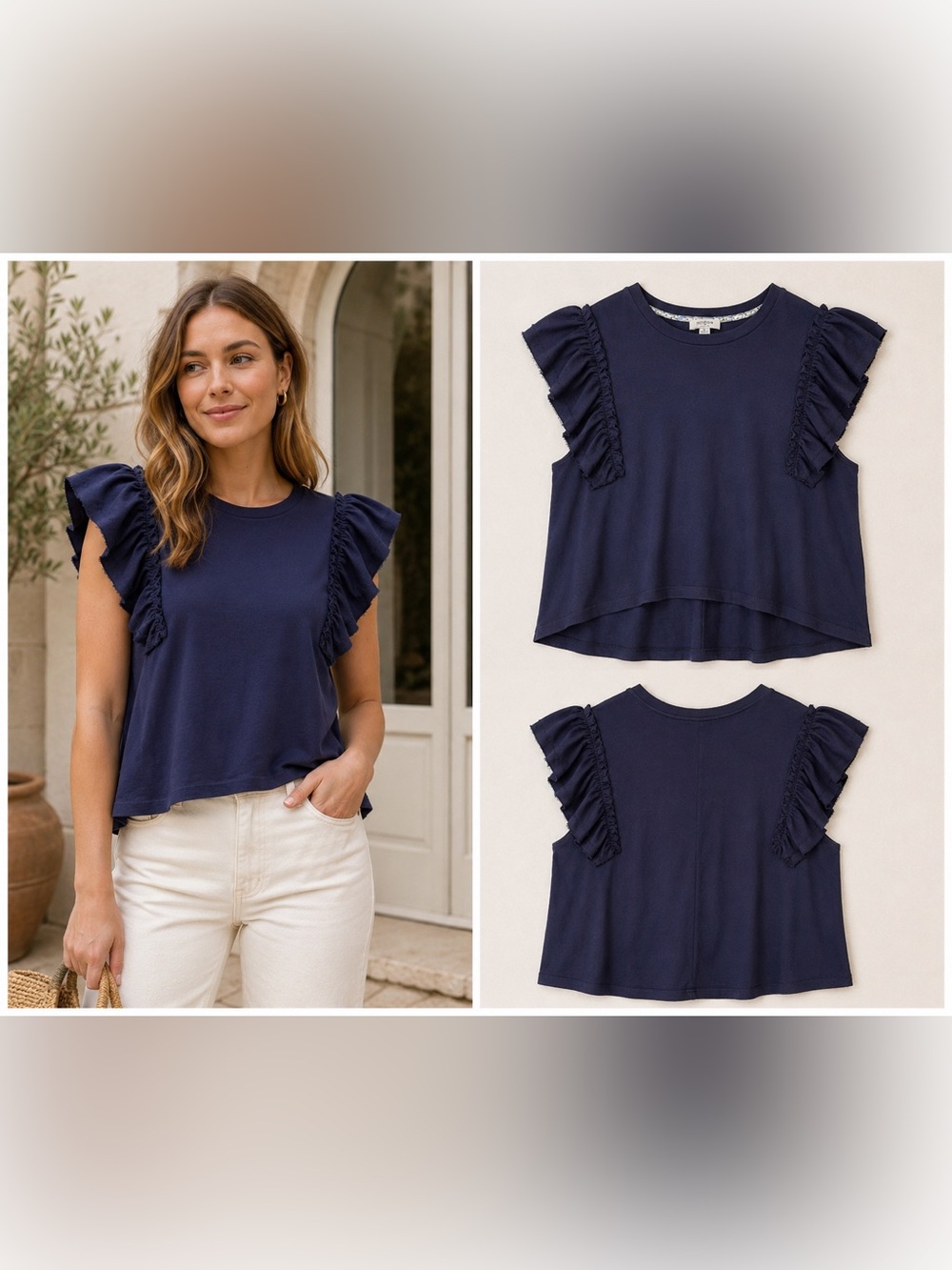 Umgee Navy Blue Ruffle Flutter Sleeve Top Size Small